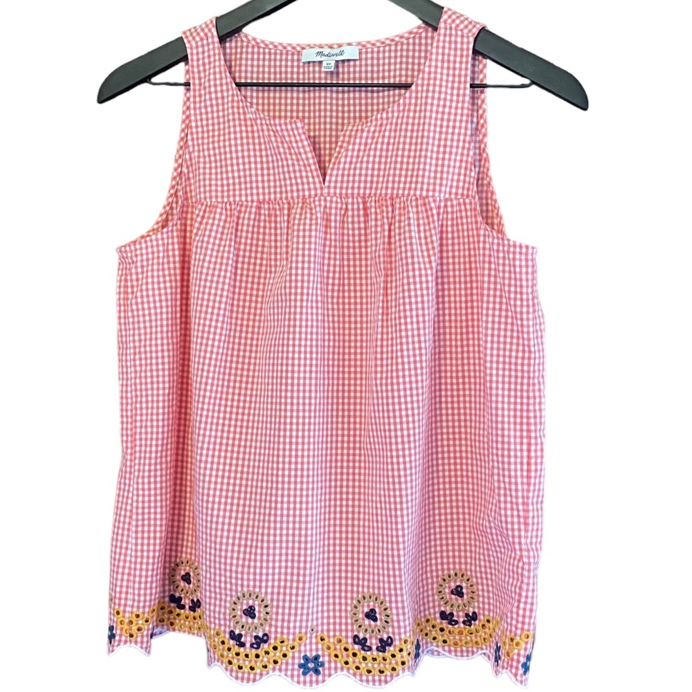 Madewell Embroidered Gingham Tank Top - Size XS - Picture 2 of 3